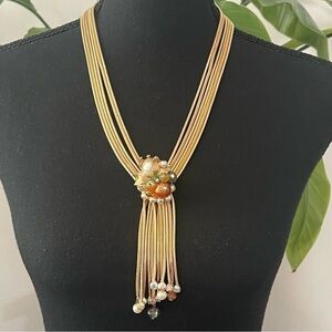 Vintage Alice Caviness Unsigned 6 Strand Mesh Tassel Faux Pearl Necklace